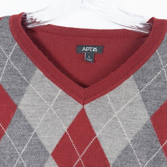 Apt 9 Merino Wool Blend Argyle Sweater Mens Large Red Preppy Academia Grandpa - Picture 5 of 16